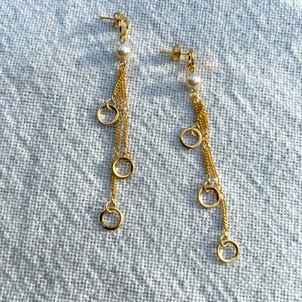 Gold Filled Pearl Dangling Earrings | Gold - Picture 4 of 4